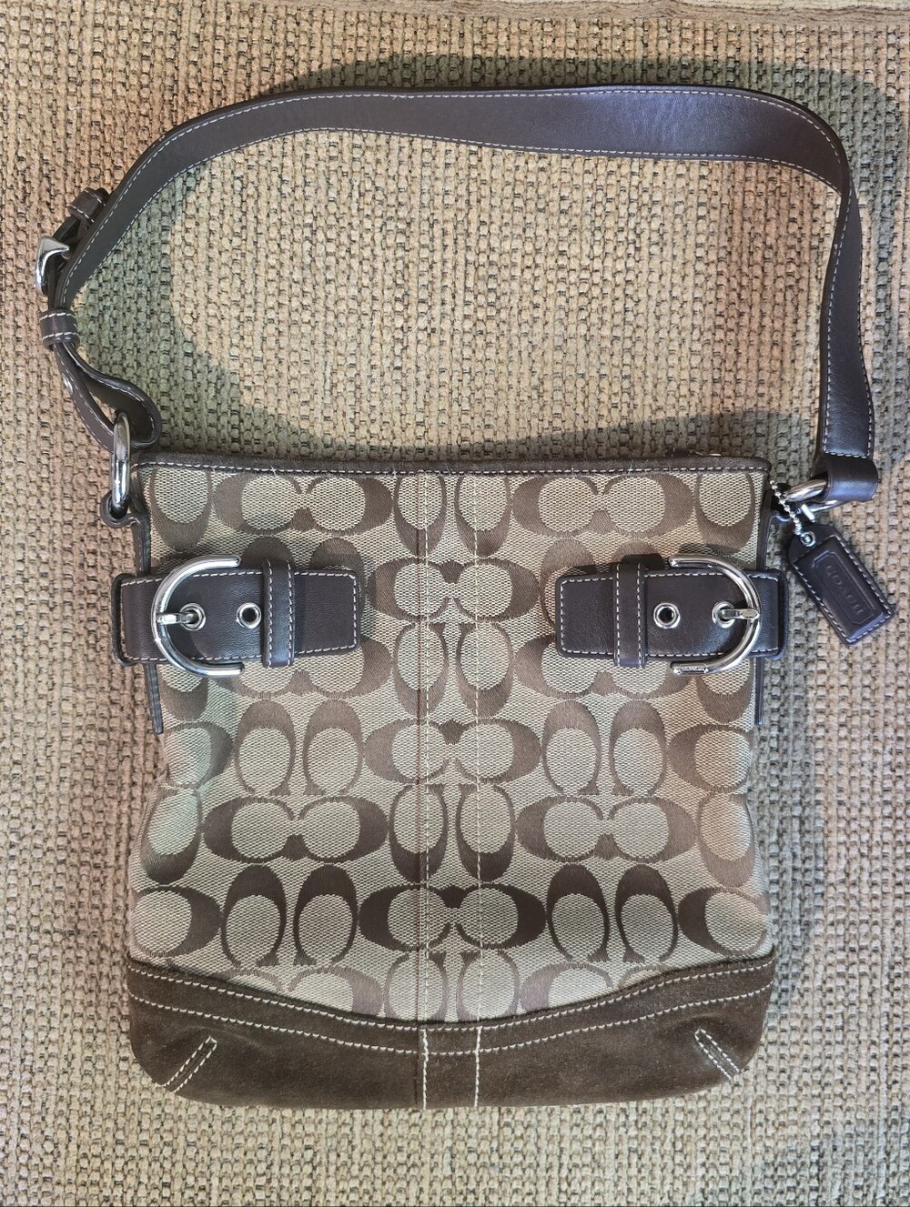 Coach 3577 Brown and Tan Signature Crossbody Messenger Bag